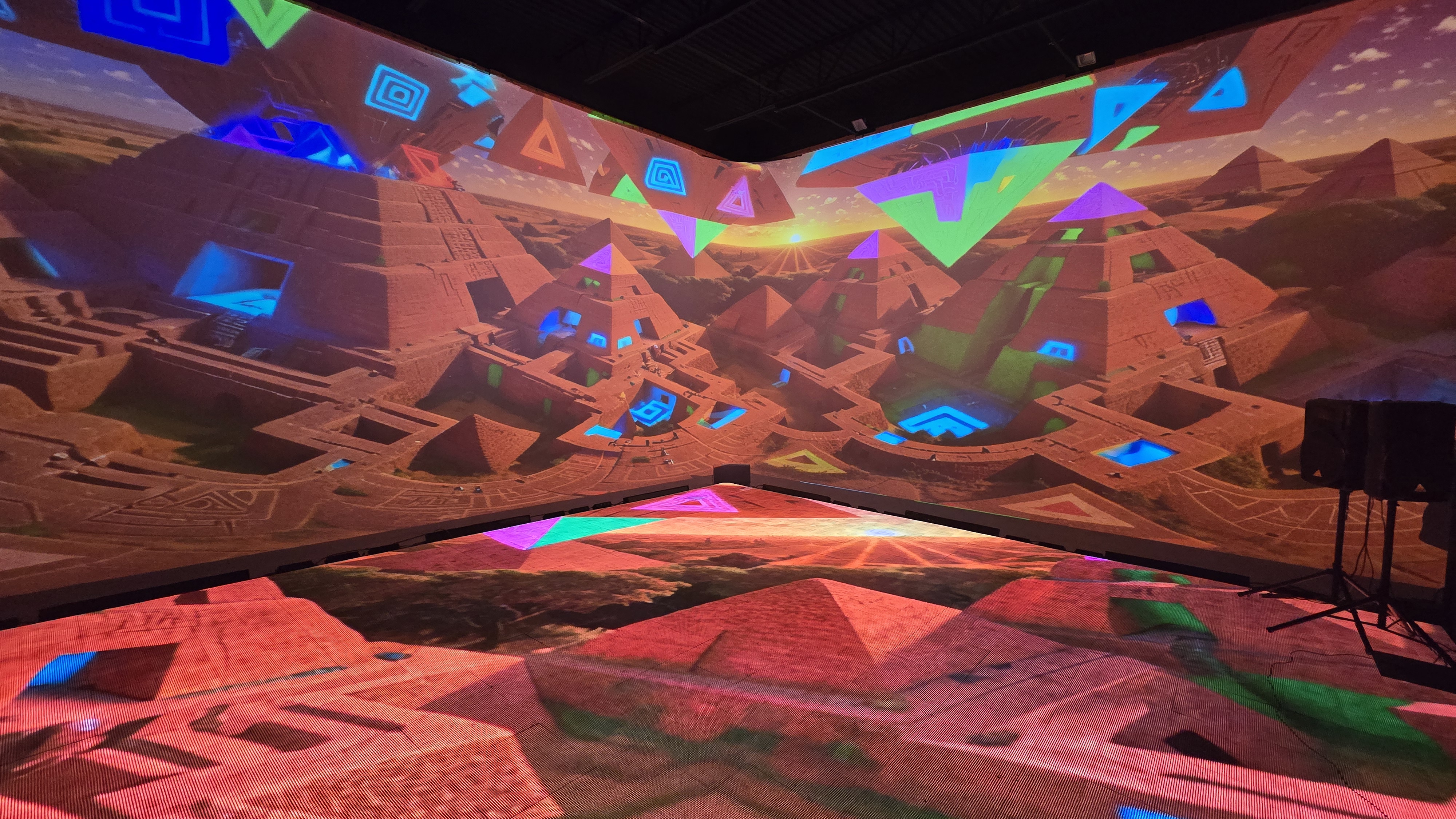 Ancient pyramid civilization with glowing geometric portals